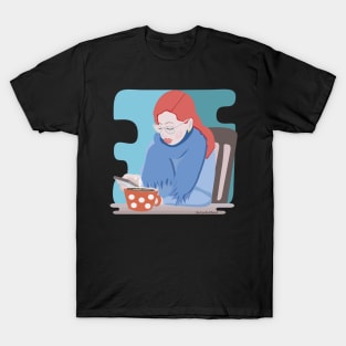 Redhead girl with a cell phone and cappuccino T-Shirt